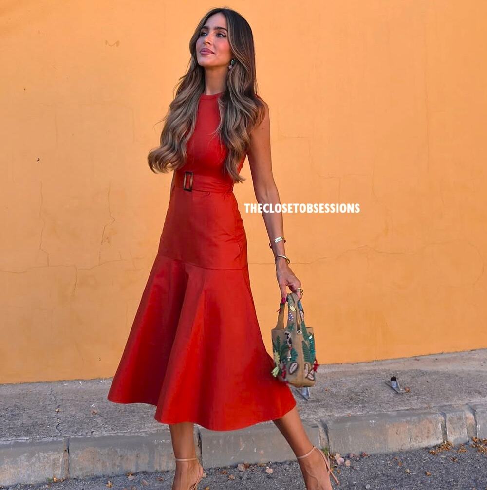 ZARA European Summer Belted Midi Dress NWT | Orange Resort A-Line Dress